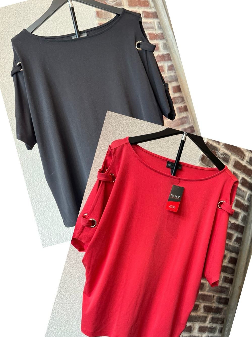 Bundle of 2 Tops Cold-Shoulder Ring Detail Black & Coral Womens Medium - Picture 1 of 9